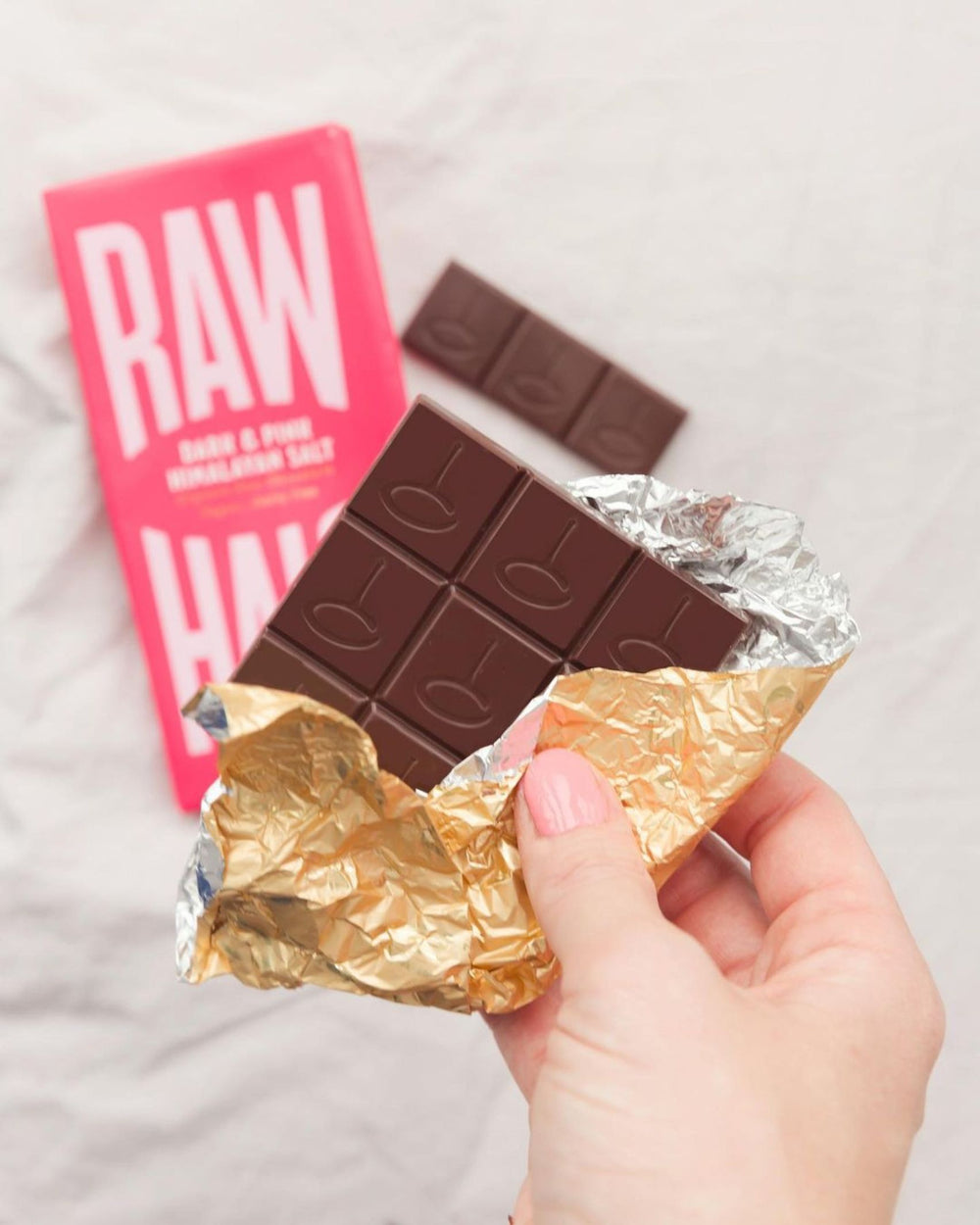 Raw Halo dark and pink Himalayan salt chocolate