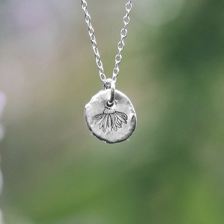 Echinacea wildflower pendant silver