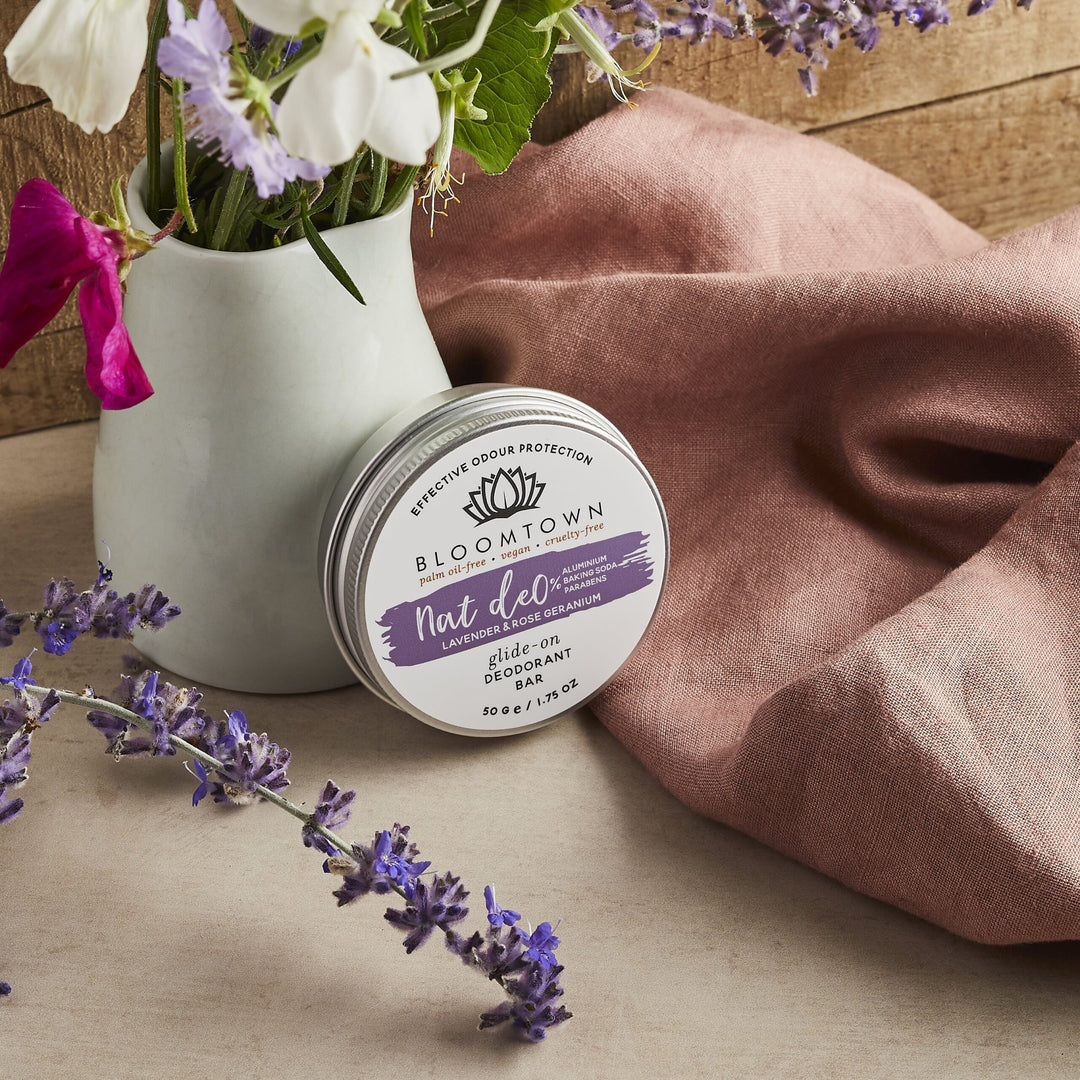 lavender and rose geranium plastic free natural deodorant - bloomtown